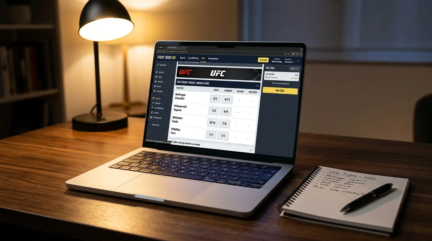 UFC odds displayed on a betting platform screen showing fractional and decimal formats